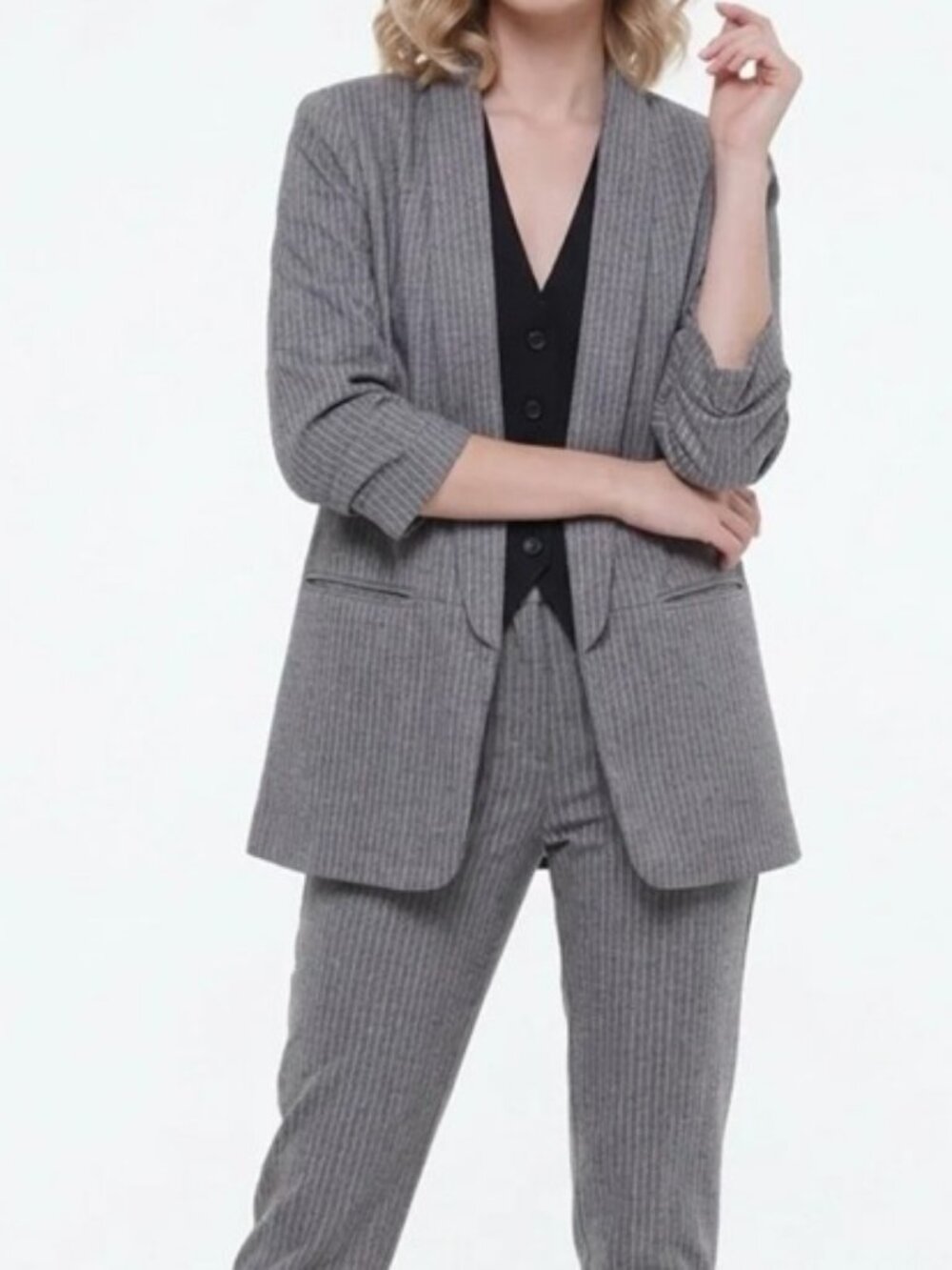 Soyaconcept tailored pinstripe blazer grey women's size XL
